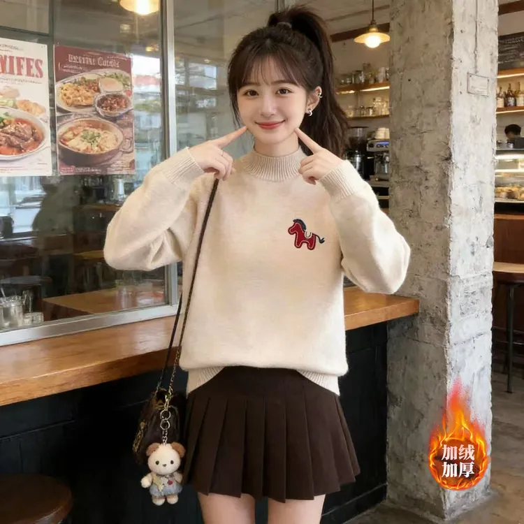 中小学生卡通时尚毛衣少女秋冬12-15岁针织上衣内搭大童打底衫