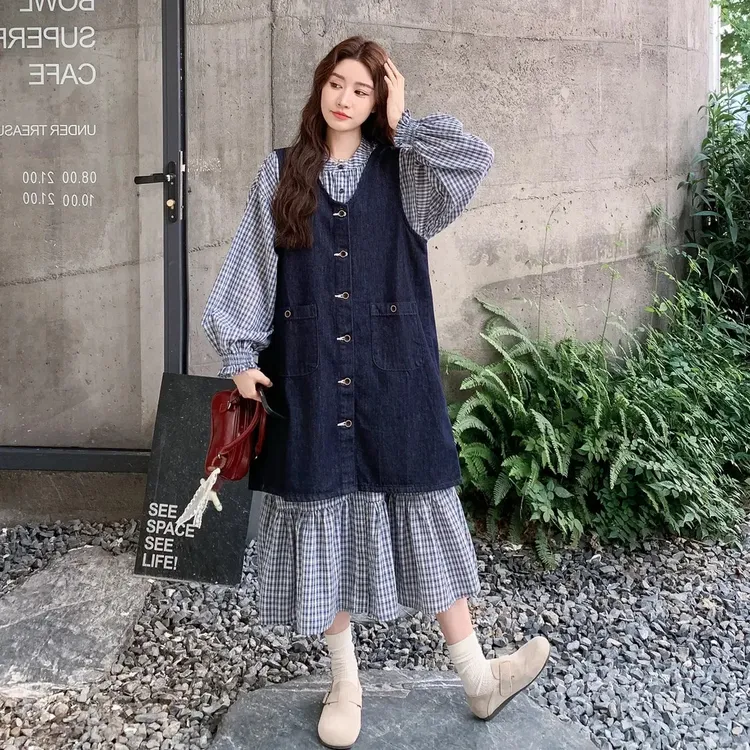 法式减龄复古背心格子连衣裙套装女2025秋季新款显瘦巨好看长裙子