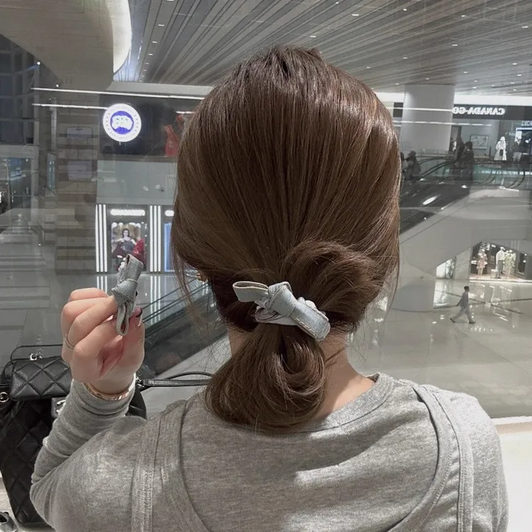 韩版牛仔蓝蝴蝶结发圈女高级感扎头发头绳高弹力耐用ins皮筋发绳