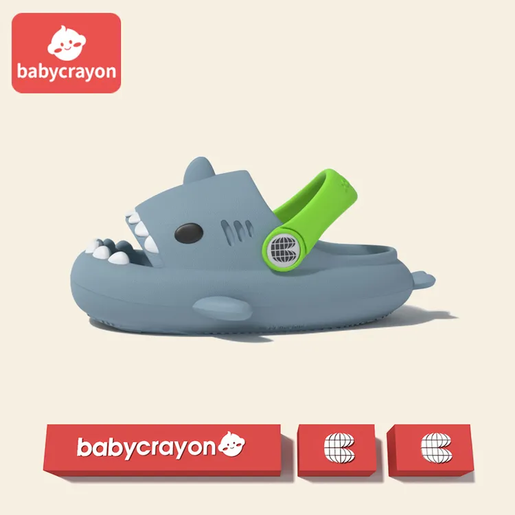 babycrayon鲨鱼儿童拖鞋夏季男女童卡通凉拖幼小童宝宝洞洞鞋外穿