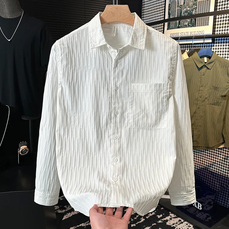 DBXB潮牌日系简约清新长袖衬衫男士秋季时尚百搭帅气休闲宽松衬衣