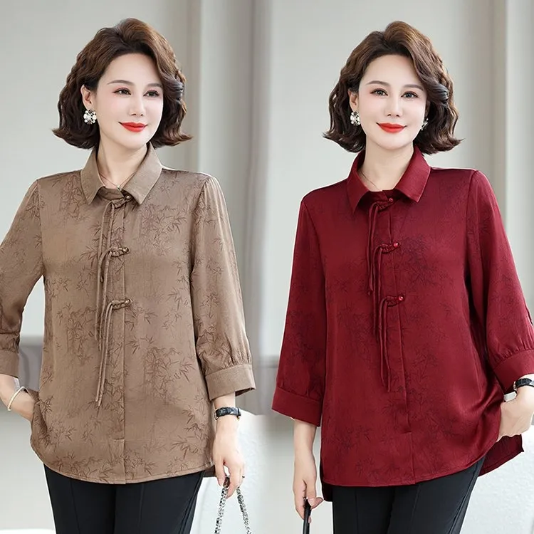 妈妈秋装洋气大码衬衫2025新款中老年女秋季阔太太新中式国风上衣