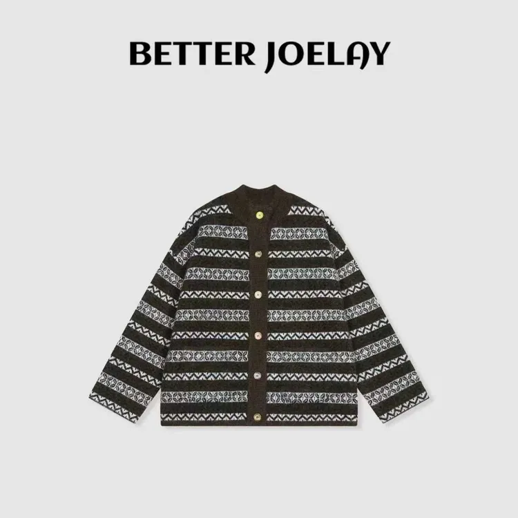 BETTER JOELAY-【棕调复古】含羊毛时尚针织开衫毛衣个性慵懒LL6205