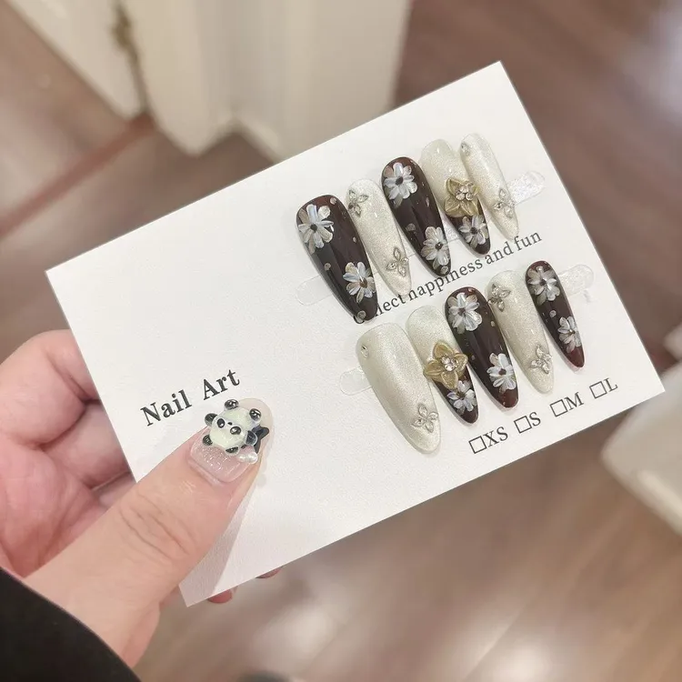 摩登旧时光/复古ins风纯手工穿戴甲高级感捏捏花可拆卸烫金长短甲