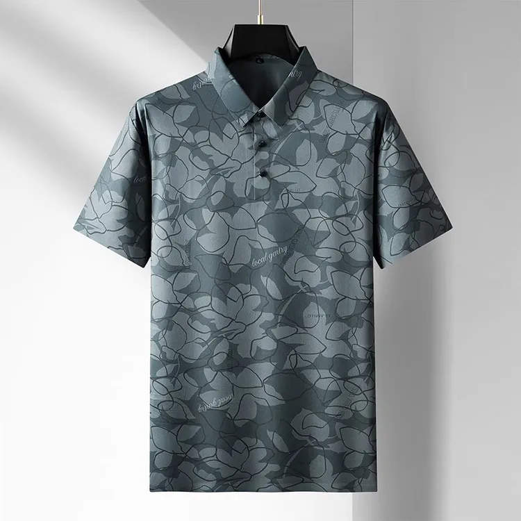 高端商务休闲印花冰丝polo衫夏季T恤薄款polo大码新中式翻领半袖