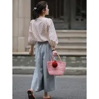 高级感百搭上衣女2025春秋新款红色波点泡泡袖衬衫别致漂亮小衫潮