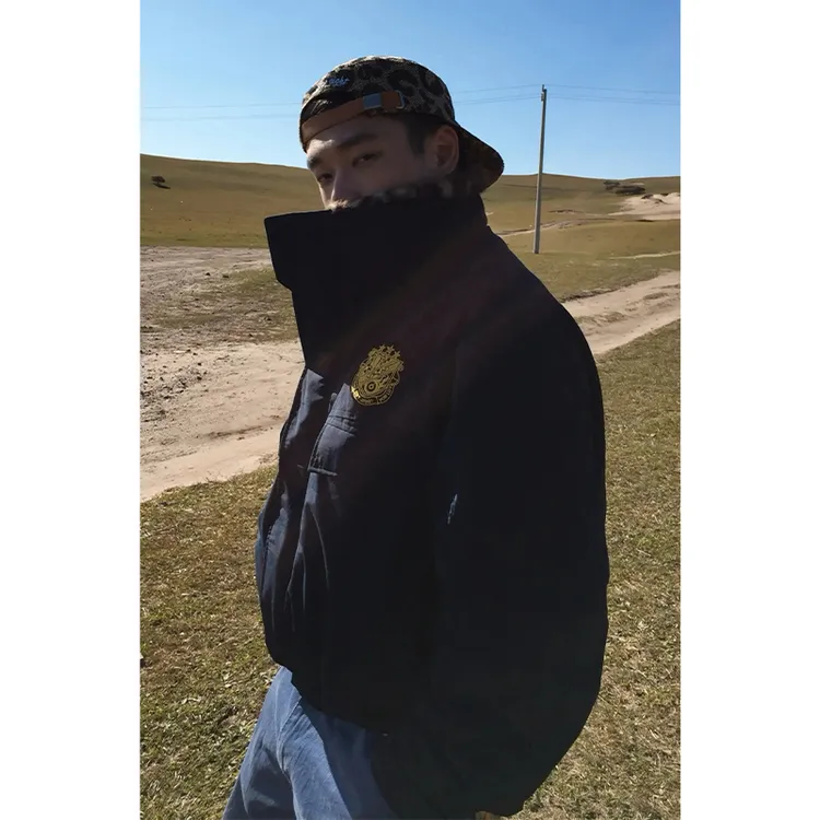 s45三防豹纹立领座山雕外套男冬季加绒加厚美式复古工装夹克棉服