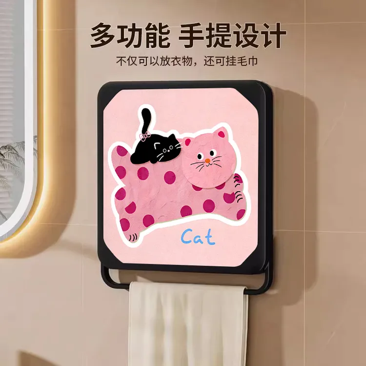 卡通奇趣壁画浴室置物架收纳箱洗澡放衣服神器防水折叠收纳柜壁挂