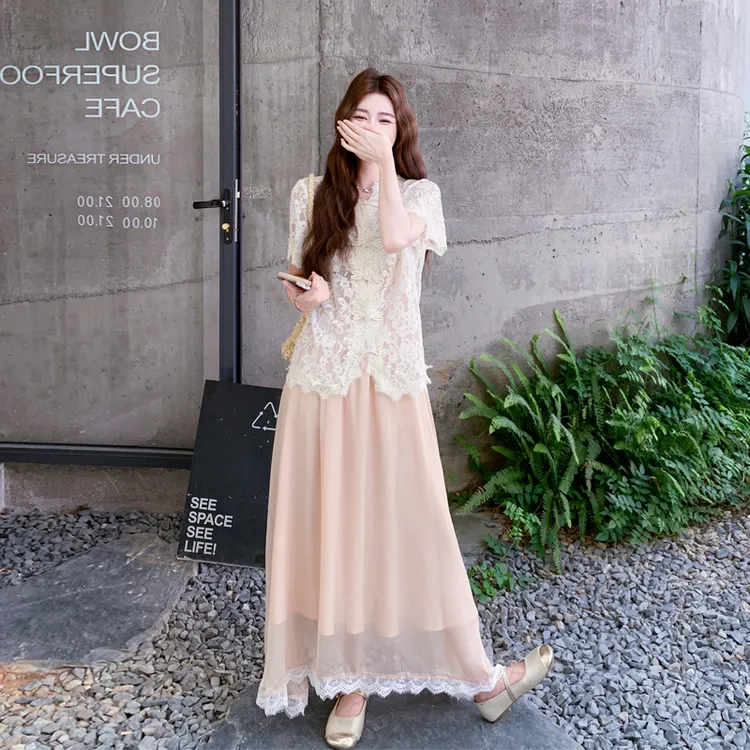 复古蕾丝提花盘扣上衣半身裙2025夏季新款高级氛围感优雅气质套装