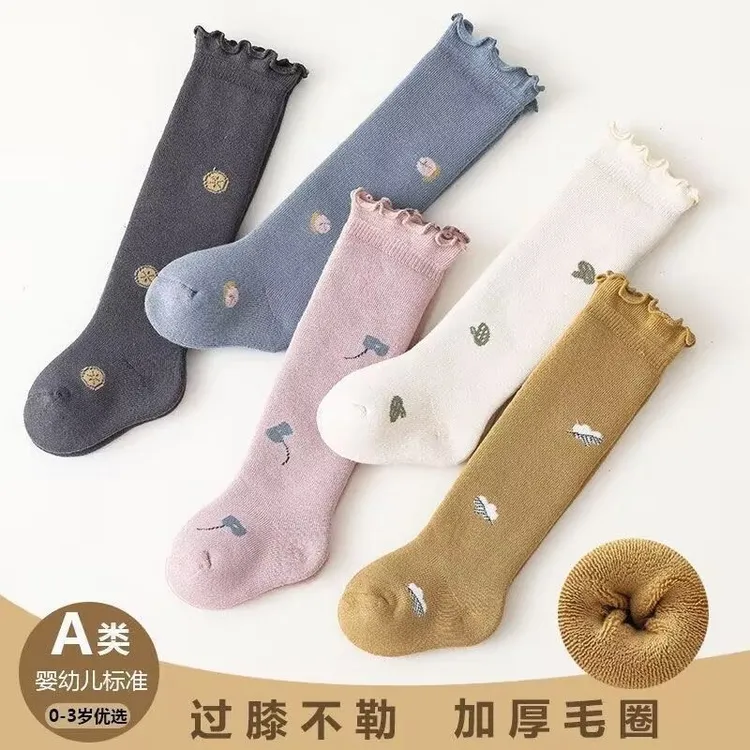婴儿新生儿冬宝宝毛圈厚实长筒袜无骨过膝袜亲肤保暖睡眠高筒袜Y