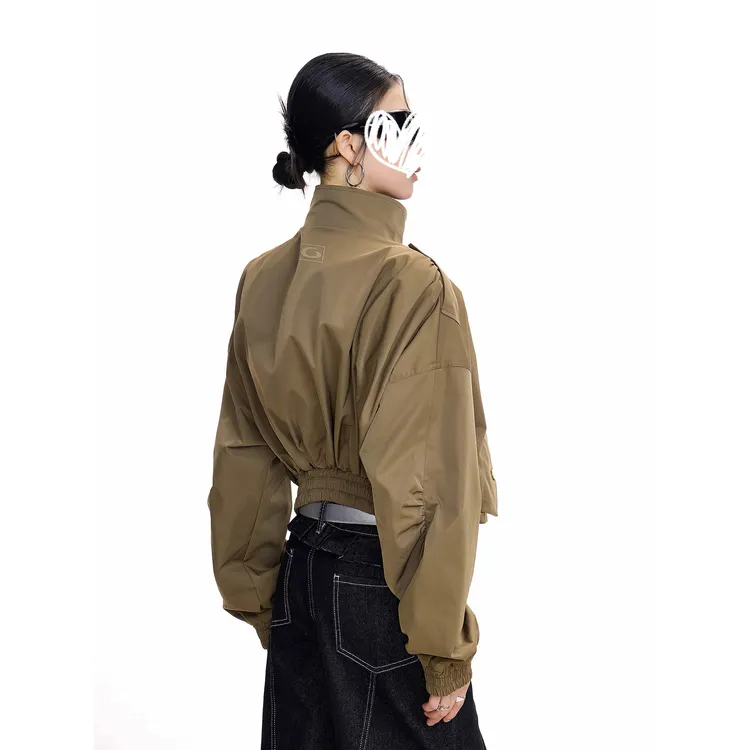 美式立领短款外套女2025新款流行秋季休闲工装夹克上衣