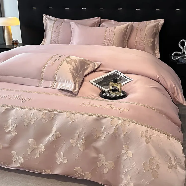 水星家纺适用冰丝裸睡亲肤2025新款简约轻奢高端刺绣凉床单被套1