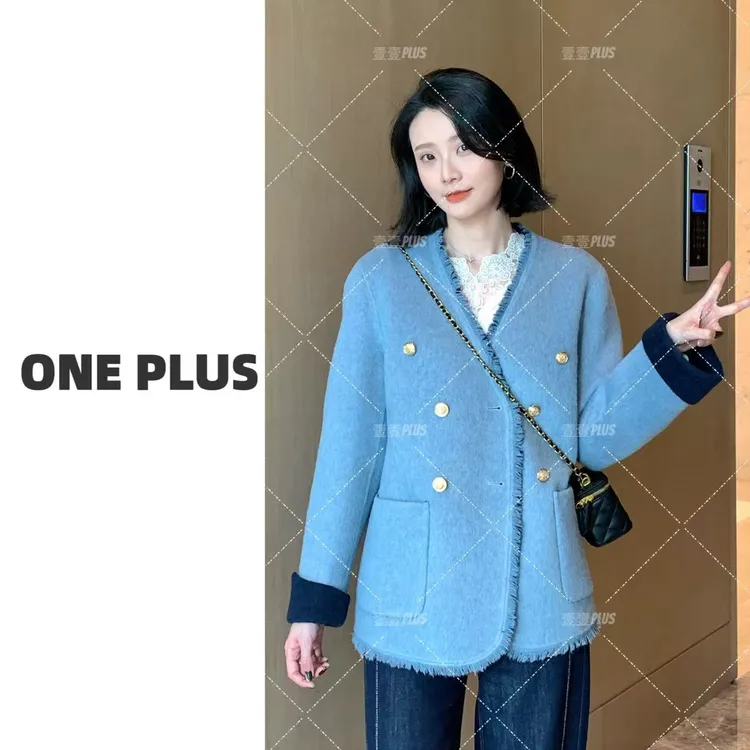 【双面穿】2025新款双面呢双色双面中长流苏时尚韩版上衣外套2522