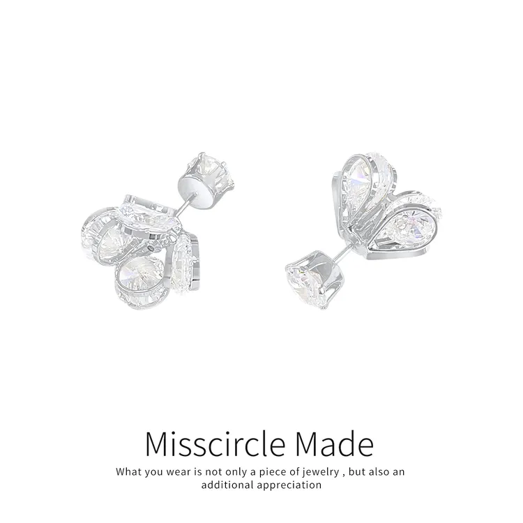 瑟可 铜合金合成锆石耳饰 满钻花朵耳环百搭气质高级简约两戴3134