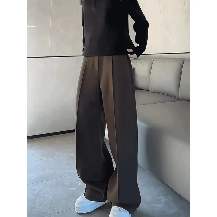 美拉德咖色西裤垂坠感高级感裤子男款春秋韩系穿搭直筒阔腿休闲裤