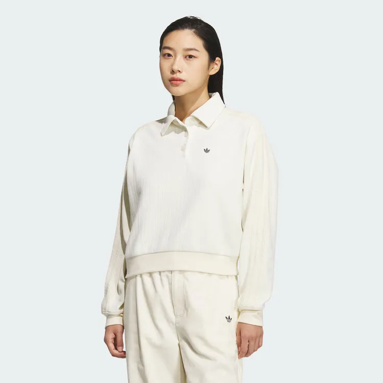 adidas阿迪达斯三叶草女子CHENILLE POLO针织有领长袖T恤KS5982