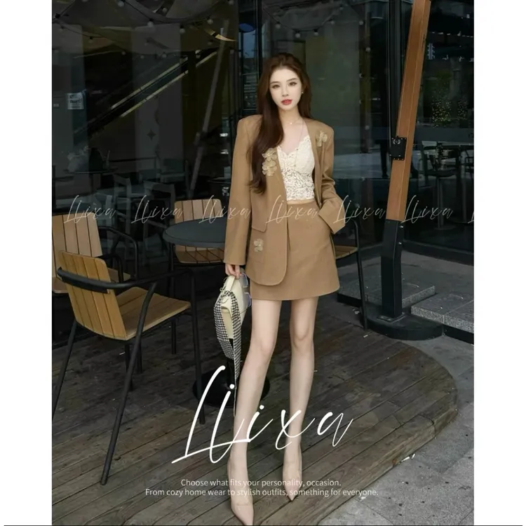 【现货】Liixu琥珀流光色系高级感休闲西装套装立体花西服外套