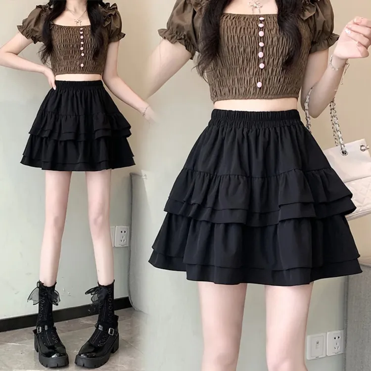 2025夏季新款荷叶边白色半身裙女显瘦蛋糕裙大码洋气高腰蓬蓬短裙