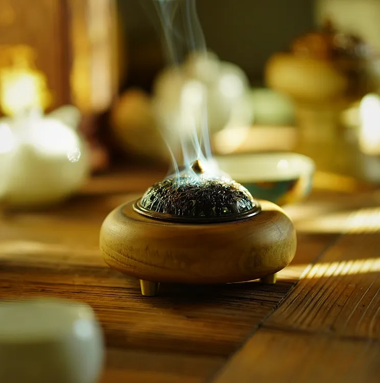 文玩木艺茶器周边实木香樟盘香香炉复古镂空雕刻设计