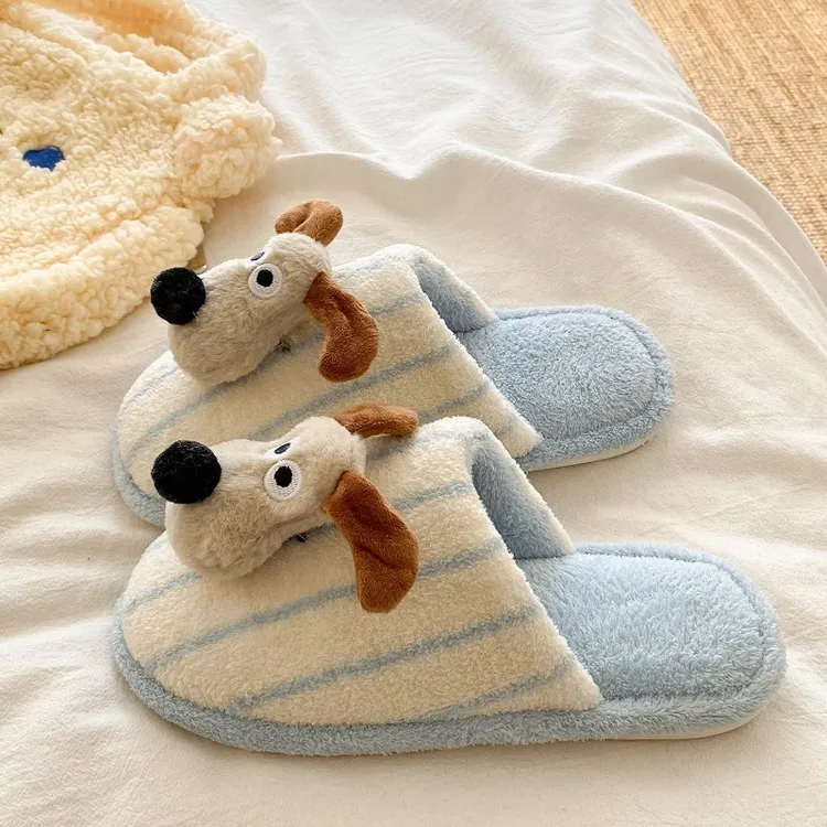 时尚卡通可爱小狗地板拖鞋居家2025年秋冬季新款厚底保暖棉拖鞋JH