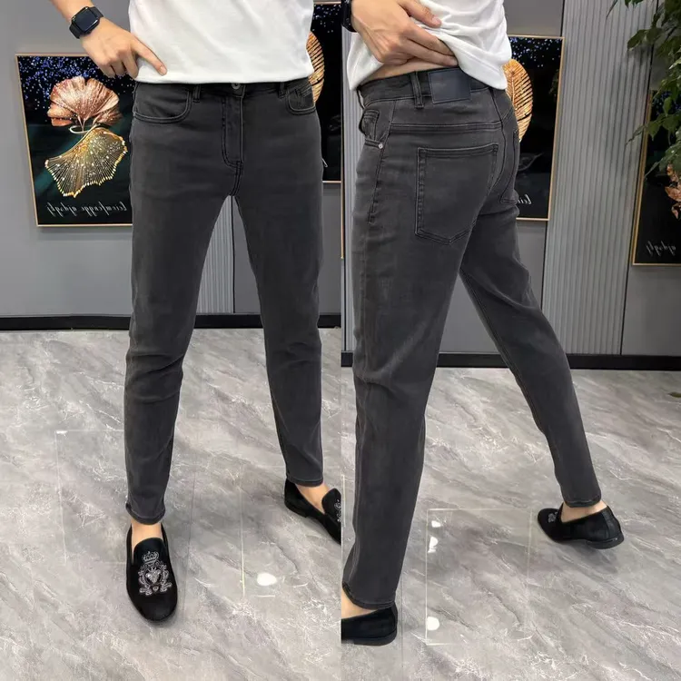 男士牛仔裤早秋新款男裤时尚灰色小脚牛仔裤高品质潮流轻奢长裤男