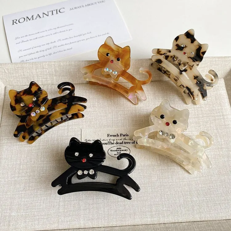 醋酸猫咪网红中号抓夹时尚卡通甜美少女后脑勺半扎盘发鲨鱼夹发