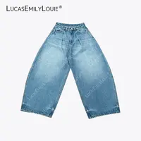 LUCASEMILYLOUIE欢姐0220复古休闲大阔腿水洗弯刀牛仔裤2511058
