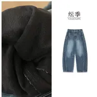【纭季原创】裤长99-101 冬季加绒加厚保暖复古水洗牛仔裤D251663