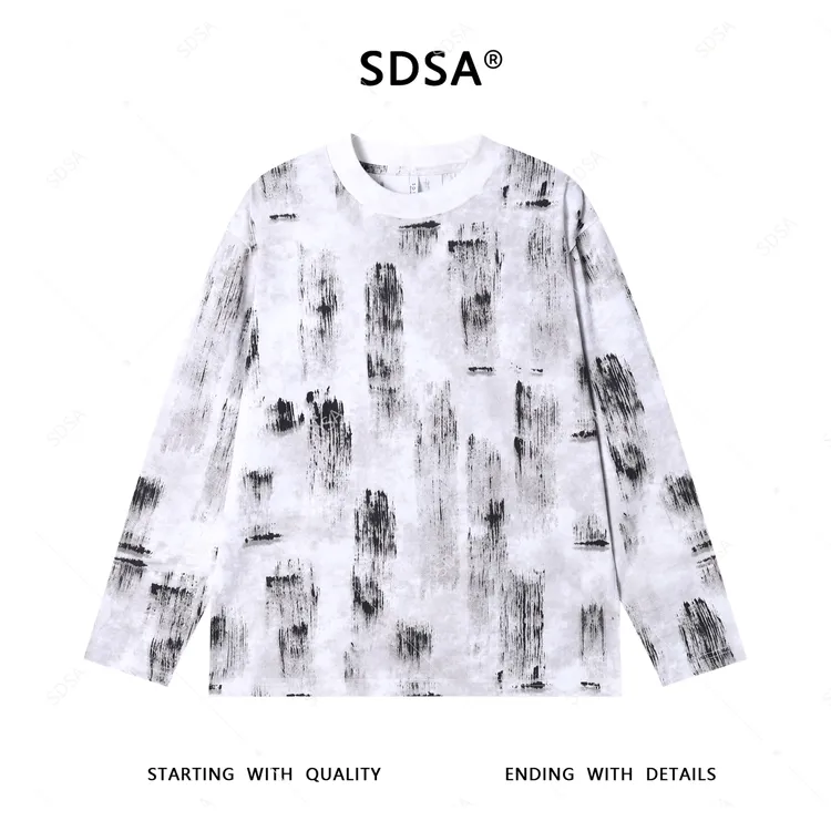 SDSA男士2025新款轻奢痞帅男装撞色印花简约圆领长袖T恤百搭时尚