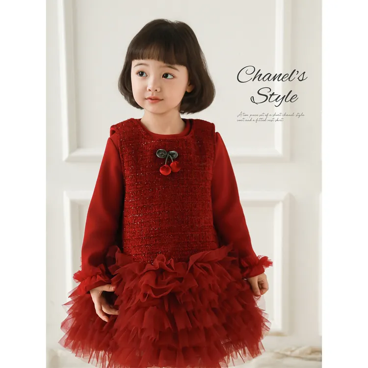 幼悠【冬日童话】冬肆波洋气红色拜年服冬季女童童装背心裙D4809