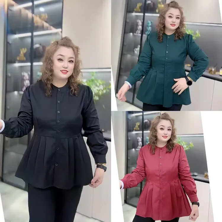 8922（丹姐家）新款加绒加棉气质减龄收腰圆领开衫显瘦弹力衬衫