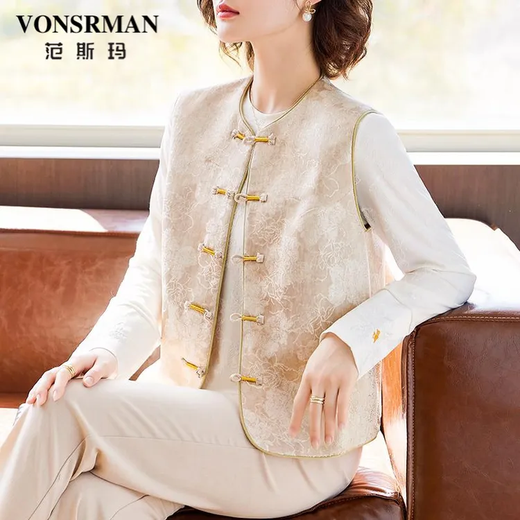 妈妈秋装国风马甲两件套女2025春秋气质中老年长袖衬衫新中式上衣