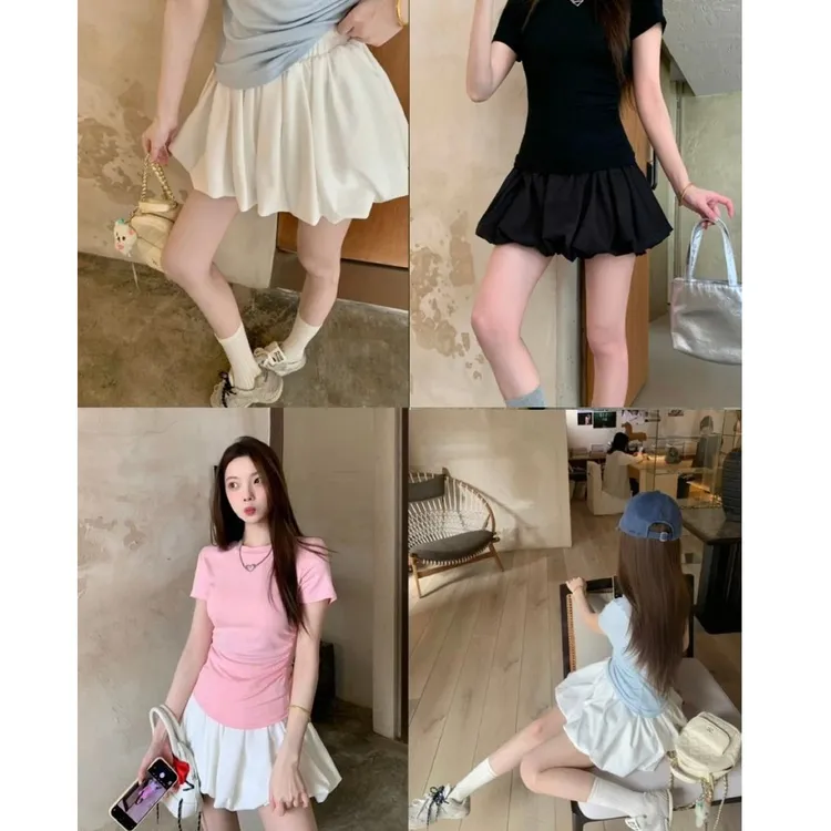 【防走光】白色蓬蓬芭蕾风花苞裙休闲短裤裙女夏短款阔腿显瘦半身裙