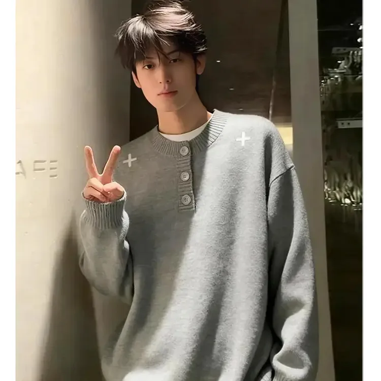 亨利领毛衣男女秋冬季加厚美式cleanfit厚实针织衫内搭打底可外穿