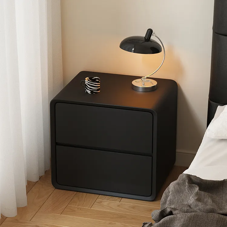 高级感实木床头柜黑色侘寂风床边柜简约现代储物卧室简易收纳柜子