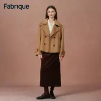 Fabrique Catherine 秋冬新品琥珀棕绵羊毛双面呢斗篷式短款大衣