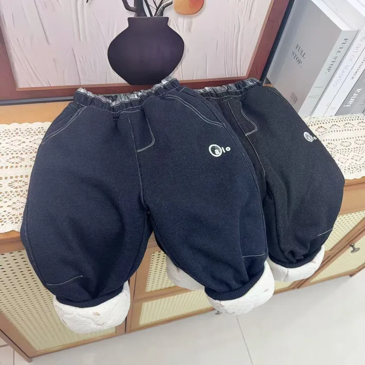 【一条过冬四层加厚】儿童冬季夹棉加厚针织牛仔棉裤男女童厚棉裤