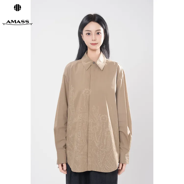 AMASS/阿玛施春夏时尚百搭休闲单排扣宽松刺绣廓形衬衫女 5300870