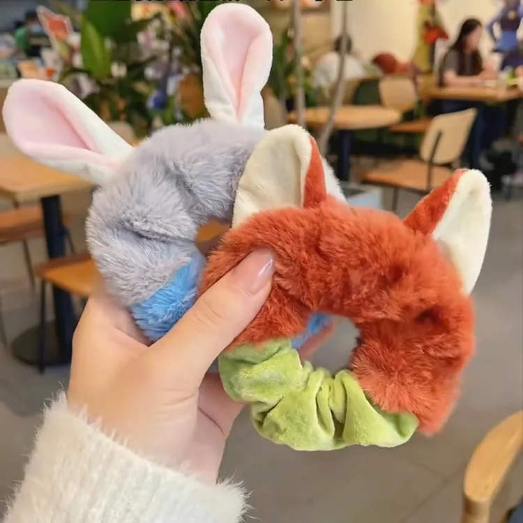 疯狂动物城尼克朱迪毛绒发圈秋冬丸子头发绳女扎头发皮筋头饰头绳