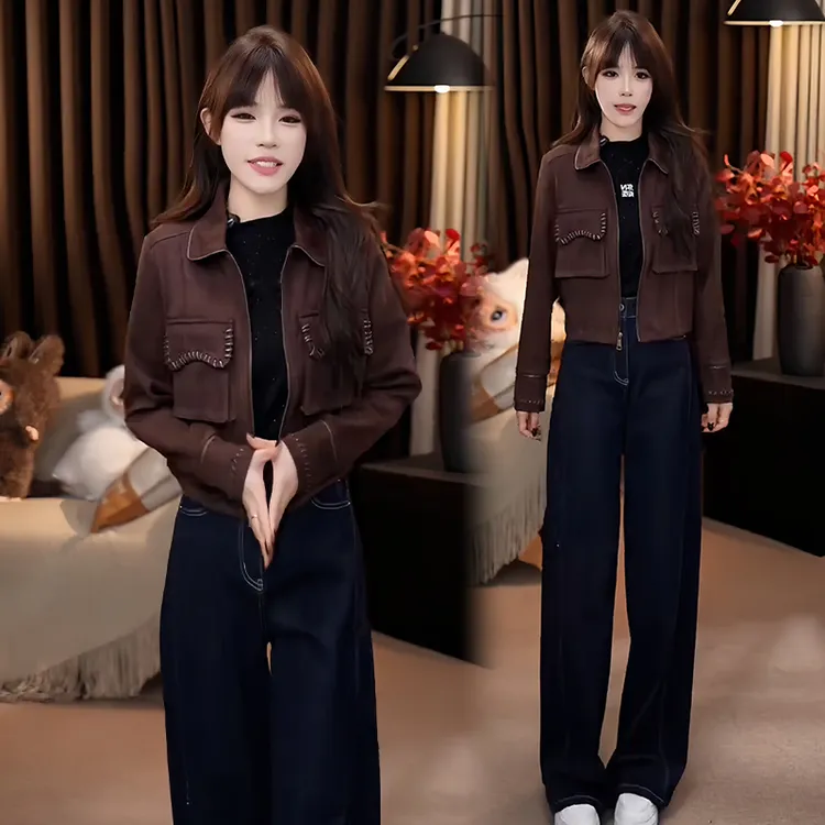 美式复古百搭短外套女2025年秋冬新款洋气小个子显瘦翻领夹克上衣