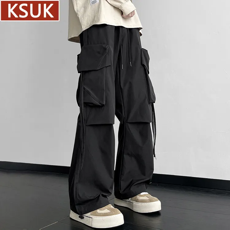 KSUK工装裤男秋季美式高街阔腿裤子百搭潮牌宽松痞帅束脚拖地长裤
