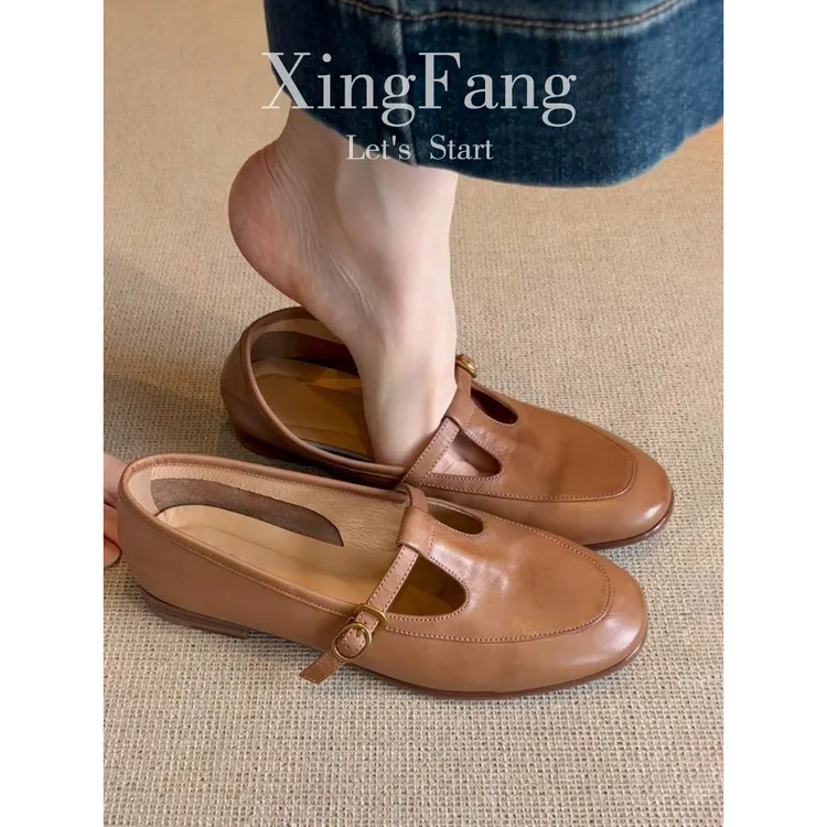 牛皮版~复古真皮玛丽珍小皮鞋女2025新款百搭乐福鞋平底浅口单鞋