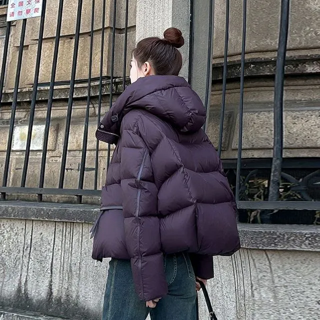 泡芙服女短款2025冬新款小个子连帽棉袄宽松面包服外套加厚