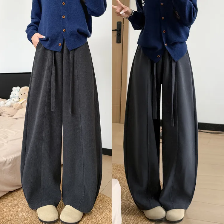 深灰弯刀裤女秋季2025新款小个子高腰宽松美式运动卫裤休闲阔腿裤
