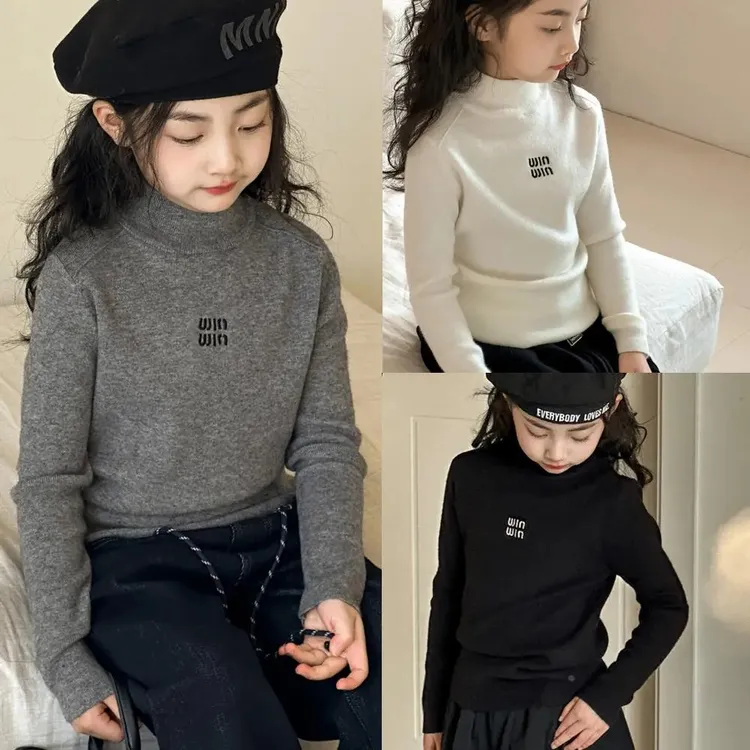 女童毛衣韩版秋冬新款刺绣洋气针织衫冬季中大童男宝半高领打底衫