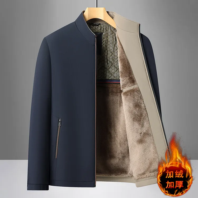 冬季加绒加厚男士立领夹克棉衣中老年宽松棉服老年人保暖爸爸外套