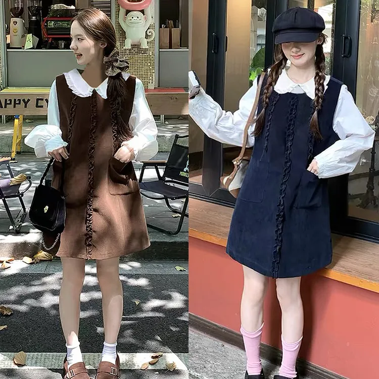 微胖mmINS风学院风少女风韩系时尚套装秋冬显瘦裙子连衣裙2518