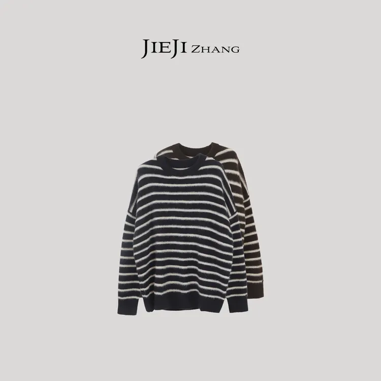 【JIEJI ZHANG】羊驼毛高级定制秋冬时尚百搭条纹混纺毛衫351357