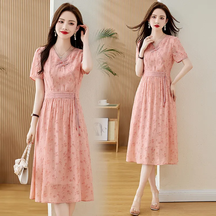 新中式国风夏季2025连衣裙显瘦裙子女装收腰时尚气质碎花洋气减龄