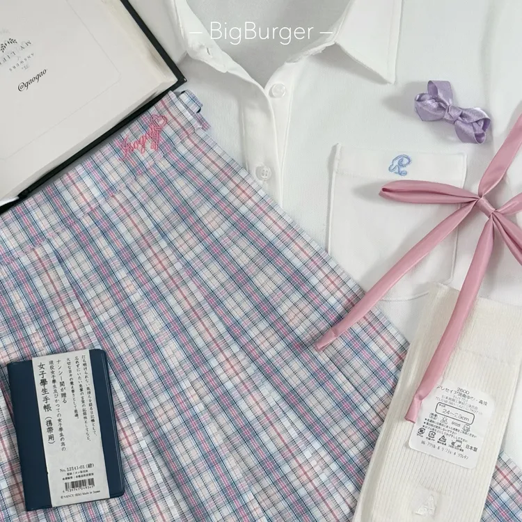 【腰封刺绣】花见/大汉堡JK原创格裙学院风甜妹百搭甜心小格半身裙
